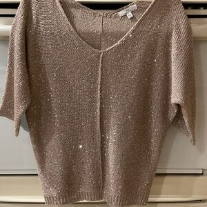 Halston Heritage Shimmering Tan V-Neck Sweater